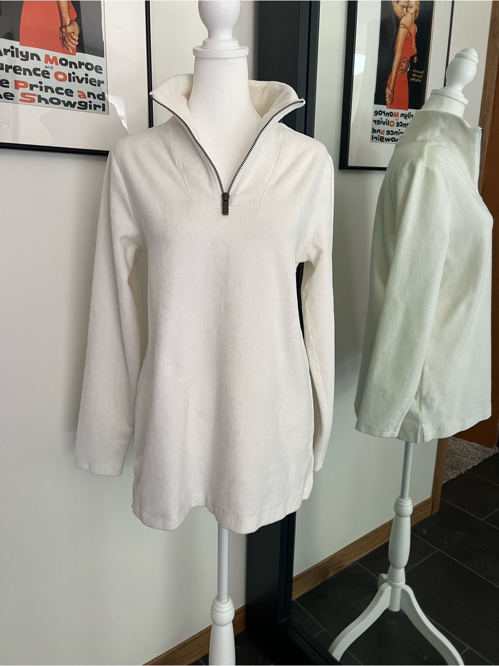 Lands End Women's Winter-White Half-Zip Pullover Top Size S